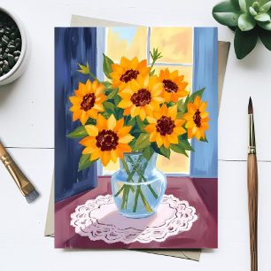 Sunflower Bouquet Watercolor Floral Painting Postcard