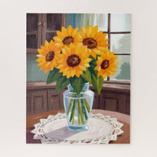 Sunflower Bouquet Watercolor Floral Yellow Painted Jigsaw Puzzle