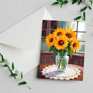 Sunflower Bouquet Watercolor Yellow Painted Card