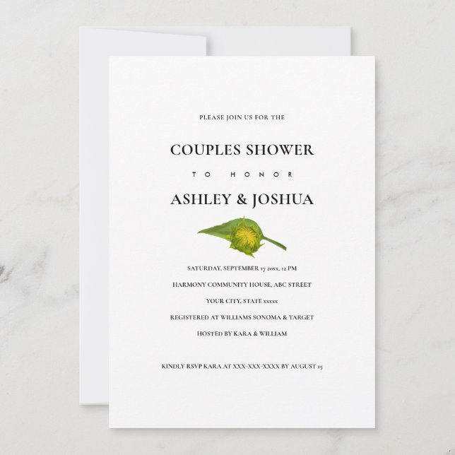 Sunflower Bouquet Wedding White Couples Shower Invitation (Back)