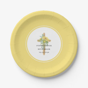 Sunflower Bouquet Wooden Cross Wedding Paper Plate