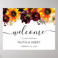 Sunflower Bourgogne Aquarelle Mariage Affiche de b