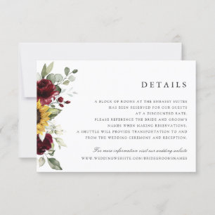 Sunflower Bourgogne Floral Mariage Détails Carte
