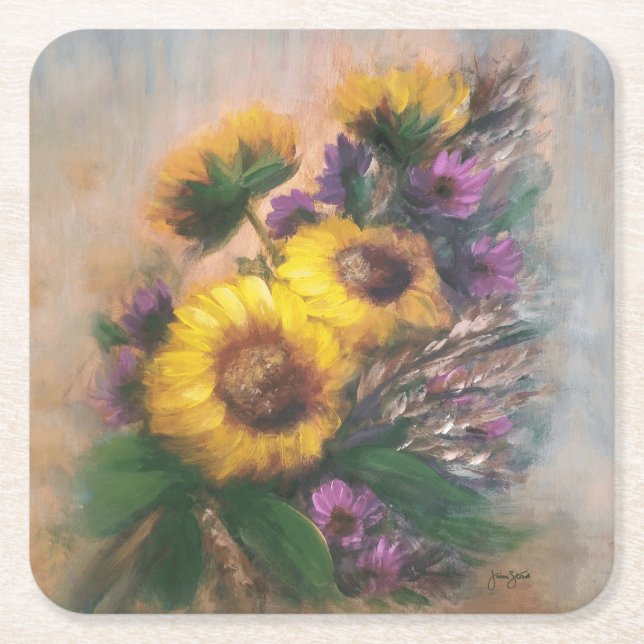 Sunflower Breeze by Jason Street Square Paper Coaster (Front)