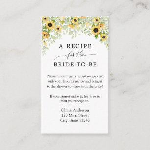 Sunflower Bridal Recipe Request  Enclosure Card