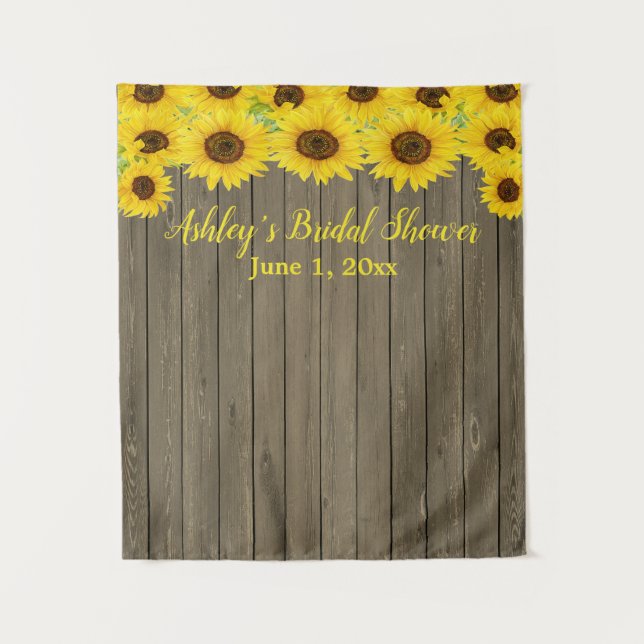 Sunflower Bridal Shower Backdrop Wood Photo Booth Tapestry (Front)