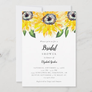 Sunflower Bridal Shower Elegant Script Watercolor Invitation