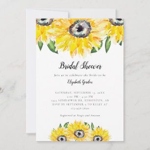 Sunflower Bridal Shower Elegant Watercolor Chic Invitation