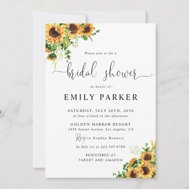 Sunflower Bridal Shower Invitation (Front)