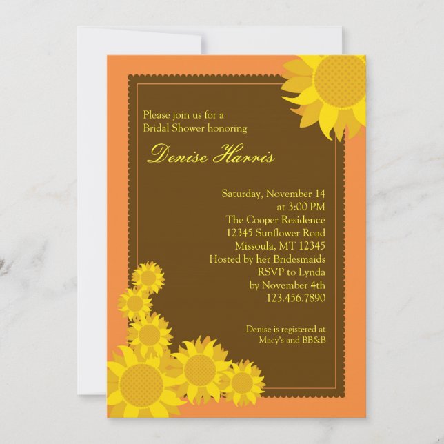 Sunflower Bridal Shower Invitation (Front)