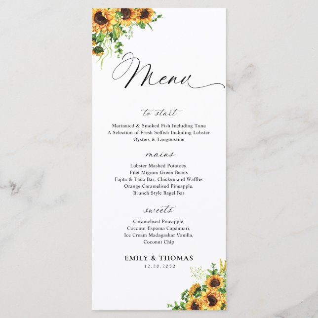 Sunflower Bridal Shower Menu (Front)