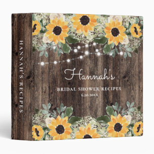 Sunflower Bridal Shower Recipe Book 3 Ring Binder