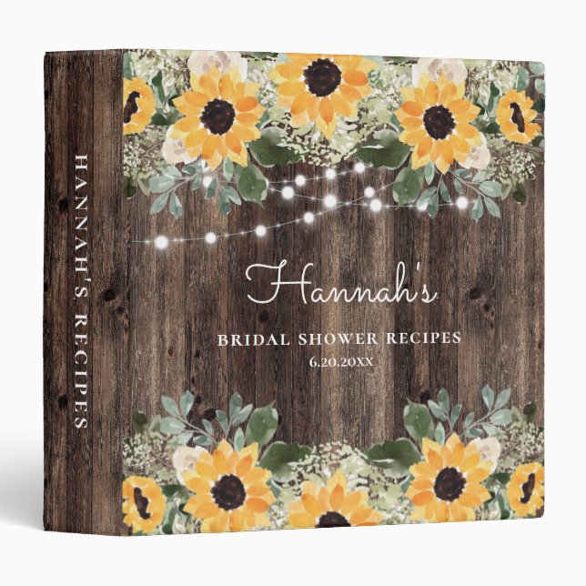 Sunflower Bridal Shower Recipe Book 3 Ring Binder (Front/Spine)