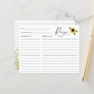 Sunflower Bridal Shower Recipe card