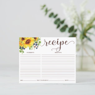 Sunflower Bridal Shower Recipe Card