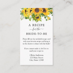 Sunflower Bridal Shower Recipe Request Enclosure Card