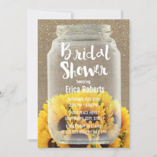 Sunflower Bridal Shower Rustic Burlap & Mason Jar Invitation