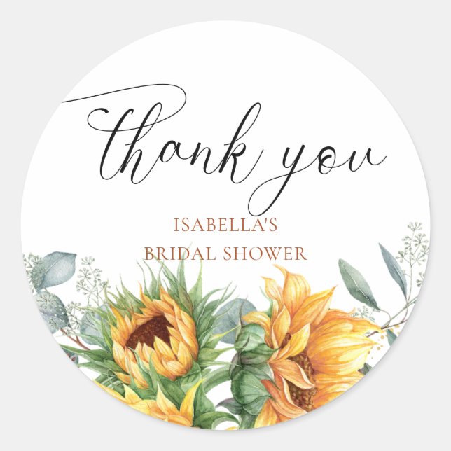 Sunflower Bridal Shower Thank You Classic Round Sticker (Front)