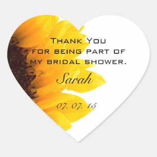 Sunflower Bridal Shower Thank You Heart Stickers