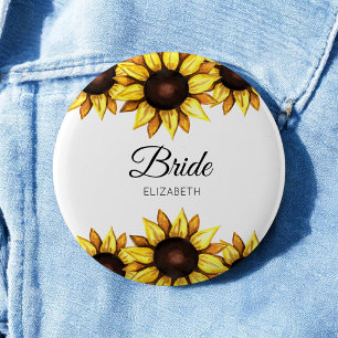 Sunflower Bride White Yellow Wedding 2 Inch Round Button