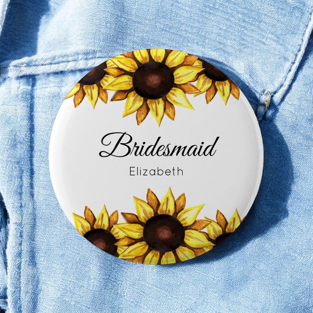 Sunflower Bridesmaid Wedding Yellow White Floral 2 Inch Round Button (Creator Uploaded)