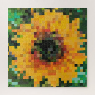 Sunflower Bright Floral Pixel Art Jigsaw Puzzle