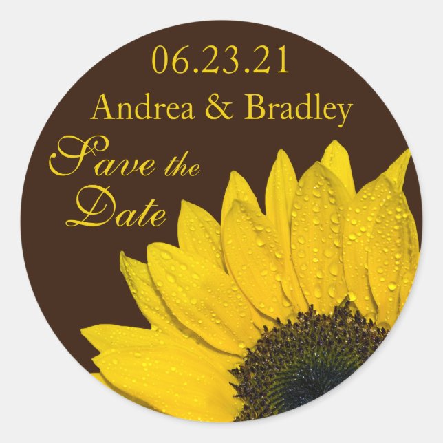 Sunflower Brown Personalized Wedding Stickers (Front)