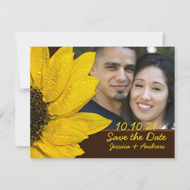 Sunflower Brown photo mariage Enregistrer la carte (Devant)