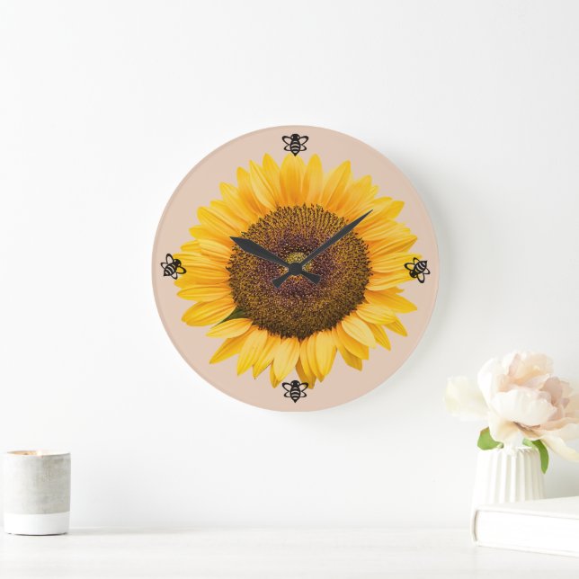 Sunflower Bumble Bee Peachy Wall Clock (Home)