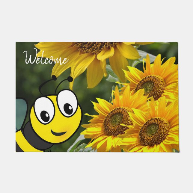 Sunflower Bumblebee Door Mat (Front)
