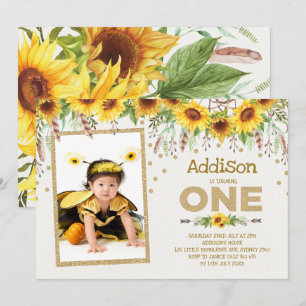 Sunflower Bumblebee Invitation au premier annivers