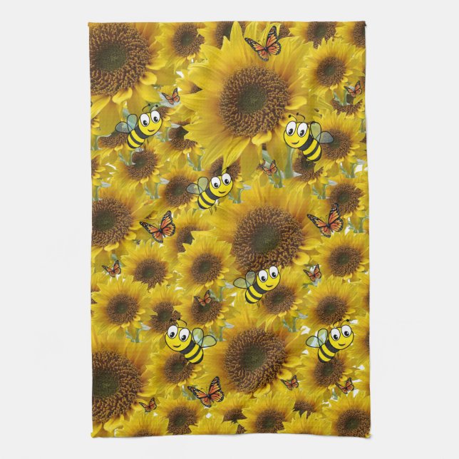 Sunflower Bumblebee Kitchen Towel (Vertical)