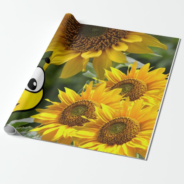 Sunflower Bumblebee Matte Wrapping Paper (Unrolled)