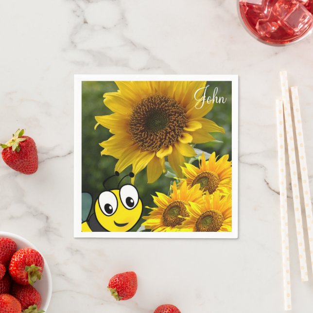 Sunflower Bumblebee Paper Napkins (Insitu)