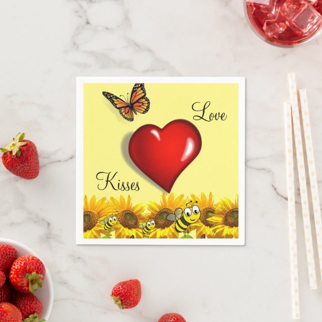 Sunflower Bumblebee Paper Napkins (Insitu)