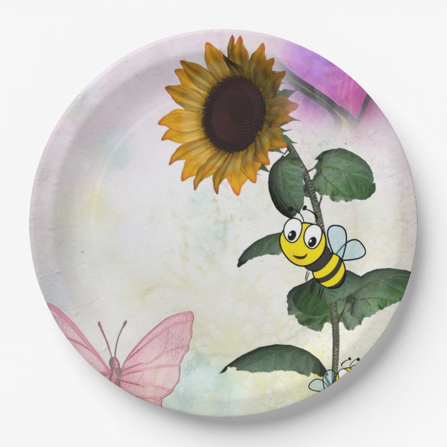 Sunflower Bumblebee  Paper Plates (Front)