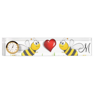 Sunflower Bumblebee Red Heart Desk Nameplate