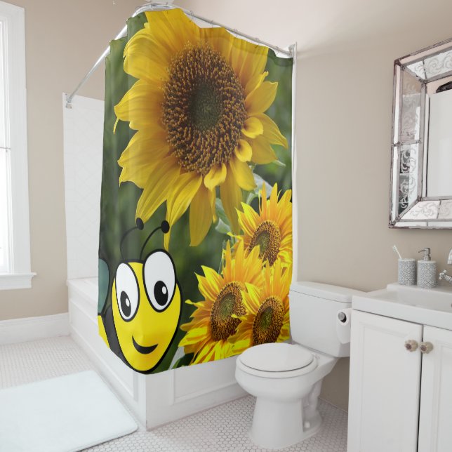 Sunflower Bumblebee Shower Curtain (In Situ)