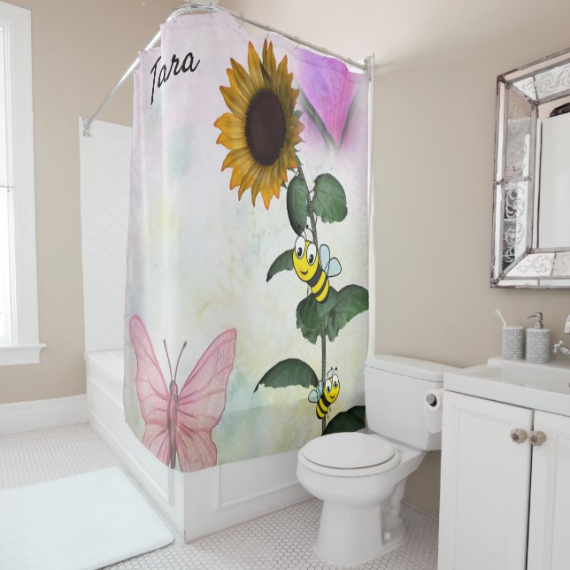 Sunflower Bumblebee Shower Curtain (In Situ)