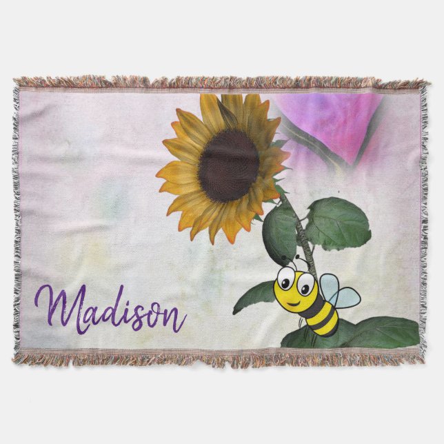 Sunflower Bumblebee Throw Blanket (Front)