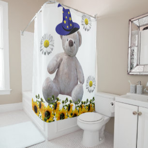 Sunflower Bumblebee WhiteTeddy Bear Shower Curtain