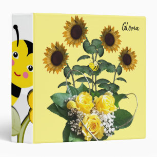 Sunflower Bumblebee Yellow Roses Avery Binder