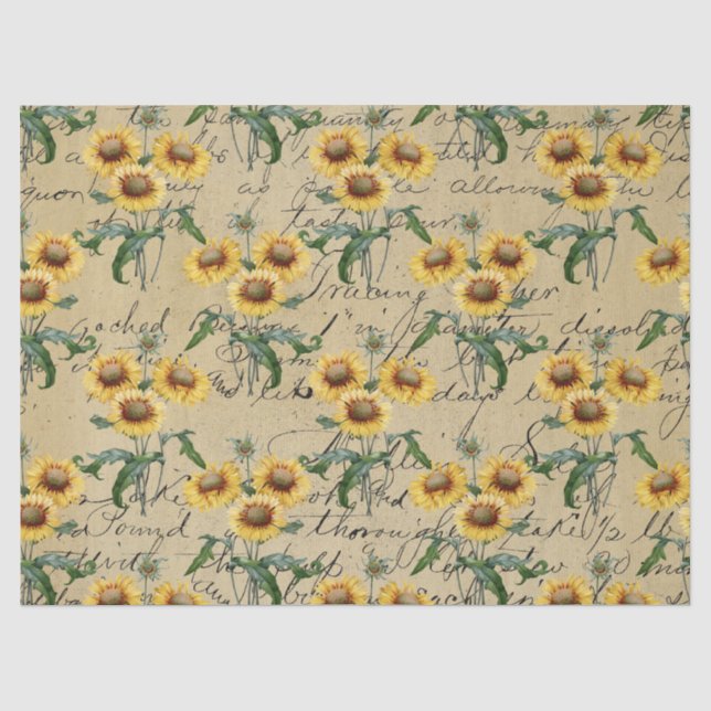 Sunflower Bunches and Cursive Decoupage Tissue Paper (Front)