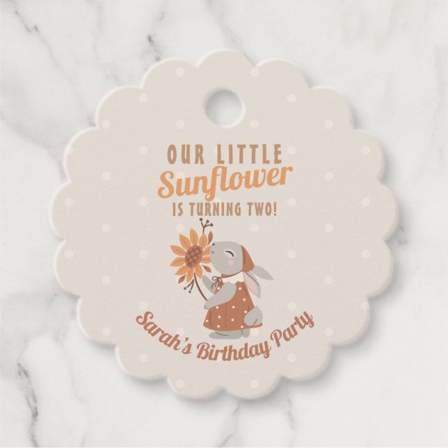 Sunflower Bunny Spring Birthday Favour Tags (Front)
