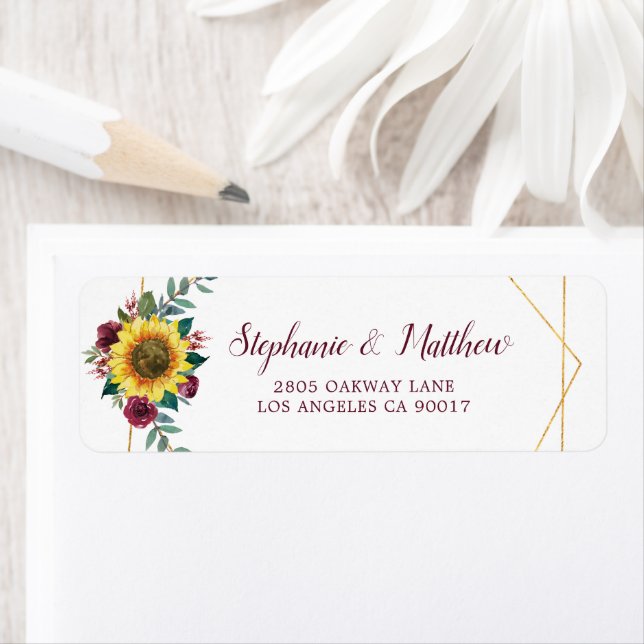 Sunflower Burgundy Floral Geometric Gold Address (Insitu)