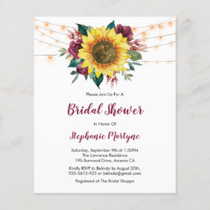 Sunflower Burgundy Lights Budget Bridal Shower
