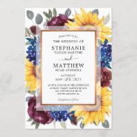 Sunflower Burgundy Navy Floral Border Wedding