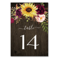 Sunflower Burgundy Red Roses Rustic Wood Wedding