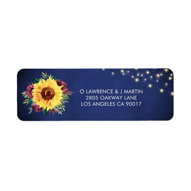 Sunflower Burgundy Rose Light Navy Wedding Address (Front)