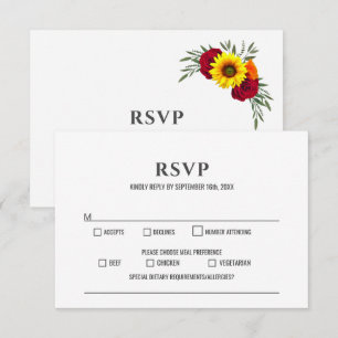 Sunflower Burgundy Rose Wedding RSVP
